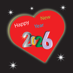 Happy New Year 2026 Heart Top Design | Festive Love Illustration