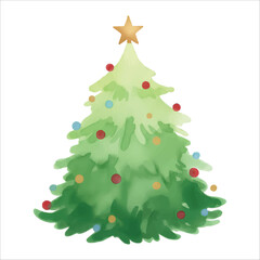 Cute Small Watercolor Christmas Tree Vector Isolated on White Background
