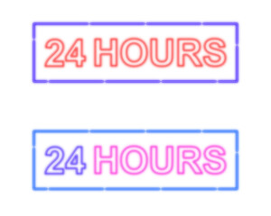 24 hours neon light signs color set isolated shaped objects isolated on white background