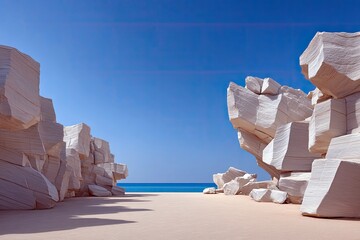 White Rock Formations on Beach with Blue Sky
