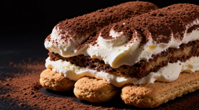 Decadent tiramisu dessert with cocoa powder dusting. - Powered by Adobe
