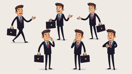 Animated businessman poses set for presentations and corporate communications material