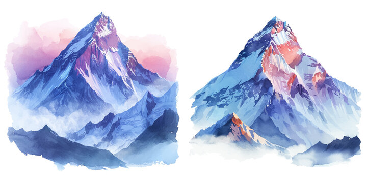 mount everest lanscape watercolor vector illustration