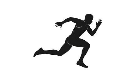 Black silhouette of a male athlete sprinting on a white background.