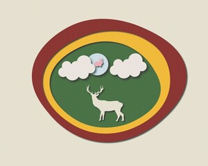 Vector illustration of deer and sky background.