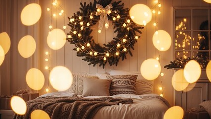 Cozy Christmas Bedroom Interior Abstract Background