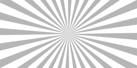 Gray and white radial burst background with symmetrical sunray lines creating a dynamic retro-style abstract pattern. for posters, comic effects, pop art themes, vintage designs, and bold graphic.