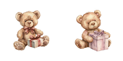 teddy bear gift watercolor vector illustration