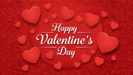 Romantic valentine's day card with red hearts and calligraphic greeting text