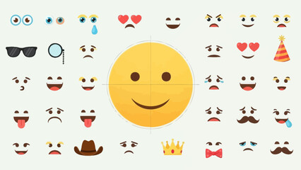 Diverse emoji icons arranged on a light background, conveying various emotions and accessories