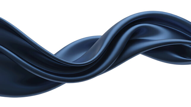 Elegant flowing dark blue satin fabric with soft folds and curves isolated on transparent background