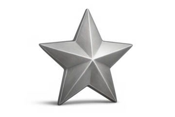 Silver brushed metal star icon representing quality, success, rating, achievement, and excellent ranking, transparent background