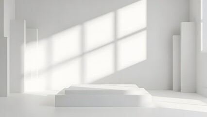 Fototapeta premium Minimalist Stage With Natural Light Casting Shadows - Clean White Product Display