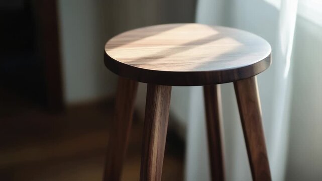 Video A simple wooden stool is placed in front of a window, providing a cozy spot to sit and enjoy the view