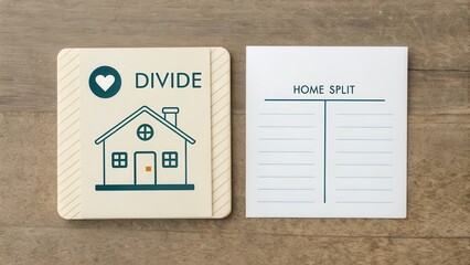 Divided House Icon and Home Split Diagram on Clean Layout