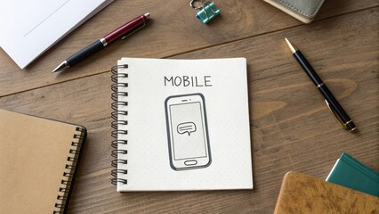 Hand drawn smartphone icon sketch on a notebook titled Mobile