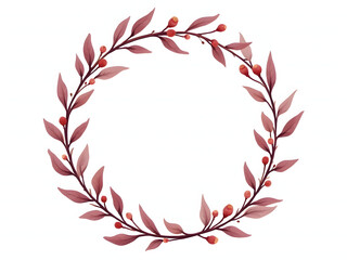 Elegant wreath elements in mulberry pie tones, including delicate leaves and tiny berries, highly detailed and isolated on transparent background.