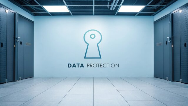 Keyhole icon representing data protection on a white wall - Powered by Adobe