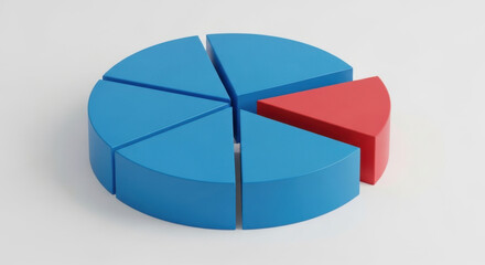 Conceptual diagram in blue and red sections representing a percentage of data on a white background. Great for use in reports, presentations, and infographics.