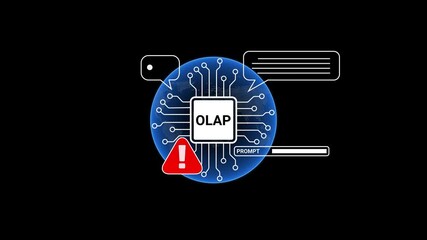 Online Analytical Processing Error Alert with Circuit Board Globe and Prompt Bar olap warning