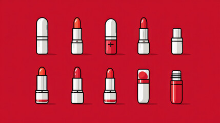 Obraz premium A vibrant and diverse collection of cosmetic lipstick illustrations, presented in a clean and modern outline style, perfect for beauty product branding, makeup advertisements, 