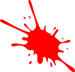 A vibrant red splash design against a stark black background