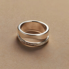 A close-up view of an elegant ring, showcasing the subtle sparkle of embedded gems and the gleaming metalwork. The ring's design, emphasizing simple, modern sophistication.