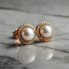 Captivating earrings with lustrous pearls and shimmering gemstones delicately arranged, perfectly highlighting their elegance and allure. 