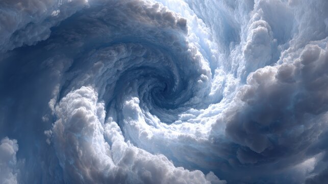 Powerful storm clouds forming a swirling weather vortex, creating a dramatic and intense meteorological phenomenon, a dangerous natural disaster during hurricane season