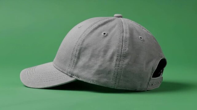 Gray Baseball Cap on Green Background - A Stylish Accessory.