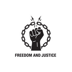 Freedom And Justice Raised Fist Breaking Chains Human Rights Icon