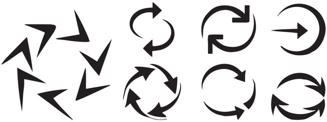 Arrow Vector Set – Circular Arrows, Rotation Icons, Direction Symbols, Reload Graphic Design