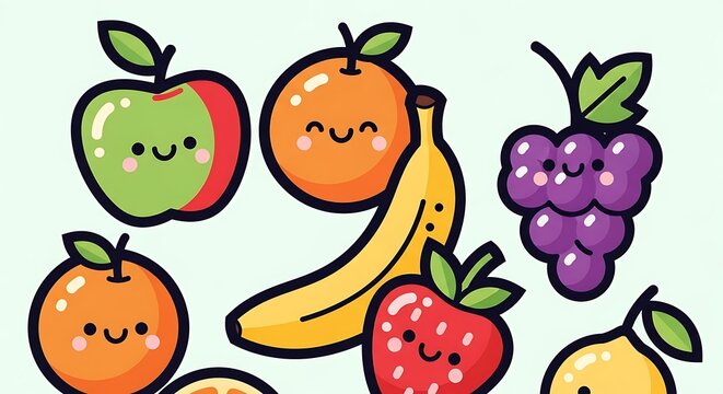 Cute Kawaii Fruit Characters Collection.