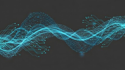 Abstract Glowing Blue Waves of Digital Data Flowing on a Dark Background