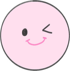 Hand Drawn Winking Emoji with Pink Smile on Transparent Background