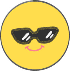 Hand Drawn Cool Yellow Emoji with Black Sunglasses on Transparent Background