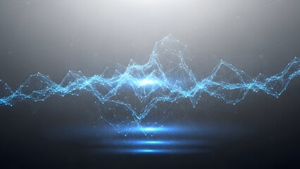 Abstract blue light wave network connecting points on dark background