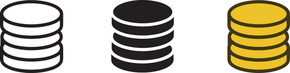 Stack of cylindrical disks representing database storage structure or financial coin assets icon set