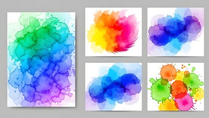 Vibrant collection of colorful watercolor splash textures and abstract paint blot design elements
