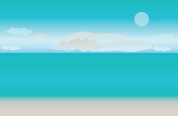 Vector illustration of a tranquil sea, vintage style background image.