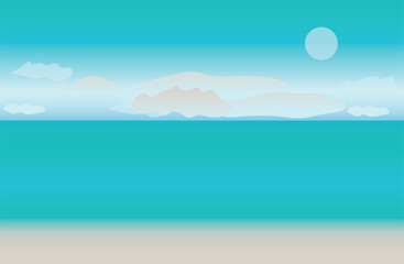 Vector illustration of a tranquil sea, vintage style background image.