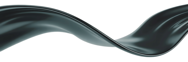 Abstract flowing liquid metal wave with metallic sheen isolated on transparent background