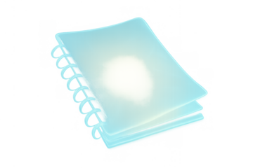 Glowing transparent spiral notebook representing digital learning, virtual data, and abstract technology on a transparent background