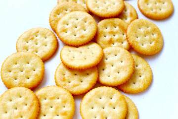 Round cracker isolated on white background