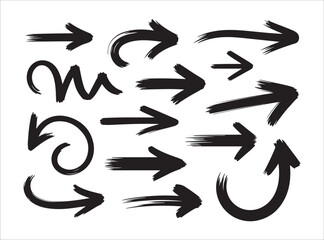 Set of various hand-drawn brush stroke arrows pointing right, ideal for infographics and presentations