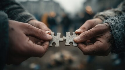 Hands holding a puzzle piece, symbolizing teamwork, unity, and connection.
