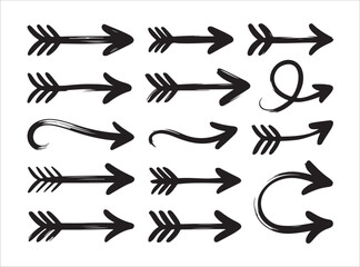Set of black hand drawn arrows. doodle pointer elements. rough grunge style marker right direction signs