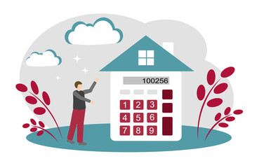 The concept of mortgage and purchase of housing. The Man and the Calculator