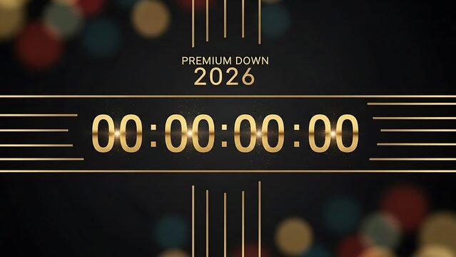 Black and Gold Countdown Timer Displaying 2026 clock - Powered by Adobe