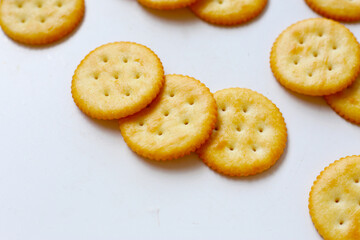 Round cracker isolated on white background
